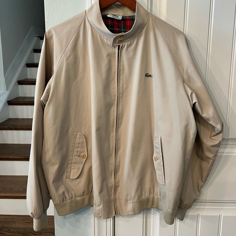 Vintage Izod Lacoste Khaki Plaid Lined Zip Jacket Size L